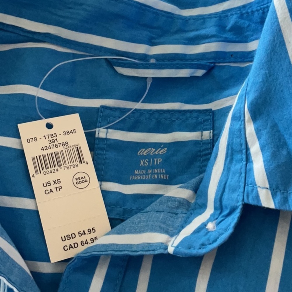 Aerie Striped Button-Up in Blue and White XS - Picture 10 of 10